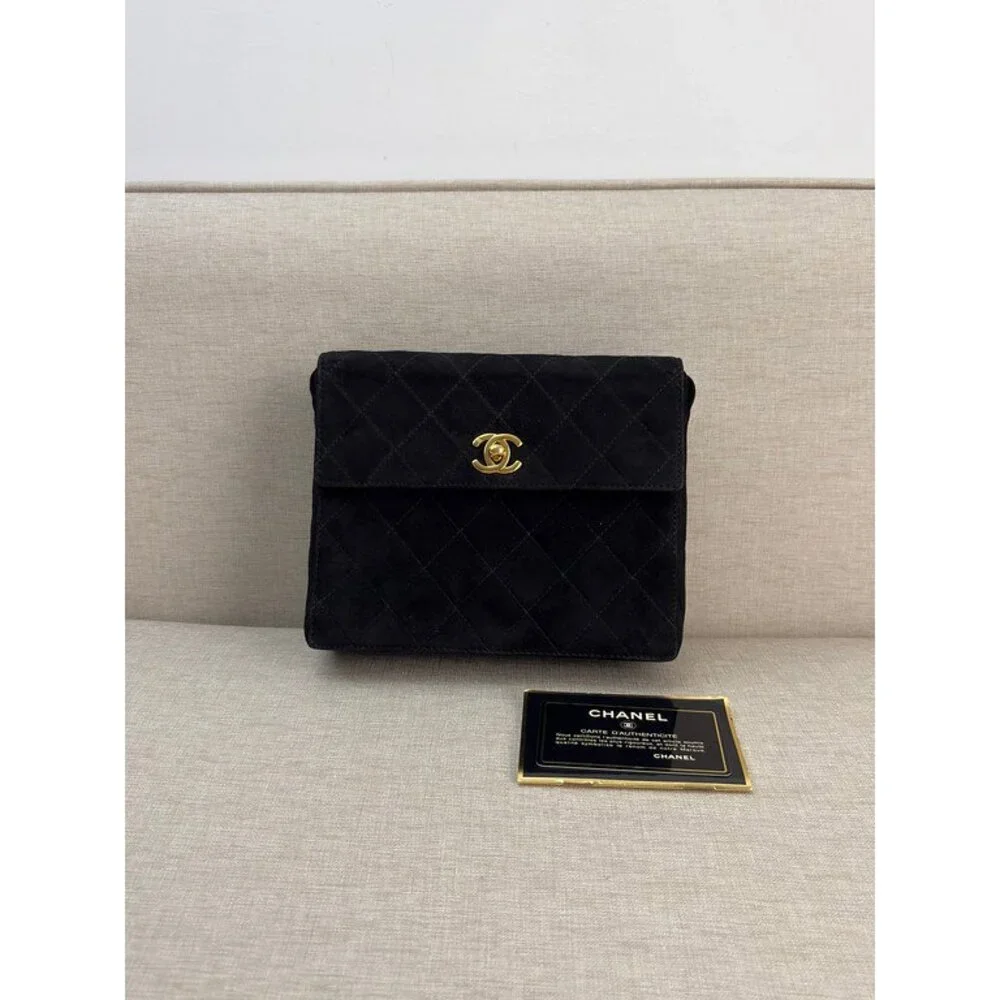 CHANEL Black Suede Vintage Vanity Shoulder Bag 24K GHW